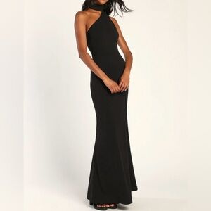 Brand New Black Asymmetrical Cutout Halter Maxi Dress. Size small